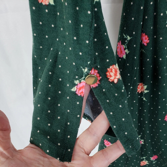 Free People Green Pink Flowers Celine Ruched Key Hole Back Mini Dress Sz S. - Picture 7 of 13